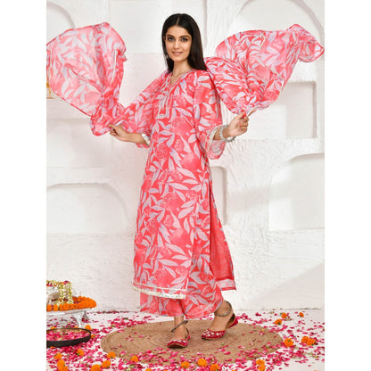 Bannhi by Priyanka Rathore Amrita Pink Chanderi Kurta (Set of 3)