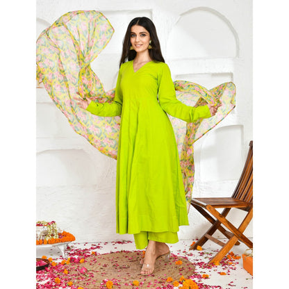 Bannhi by Priyanka Rathore Nivritti Green Solid Printed Anarkali (Set of 3)