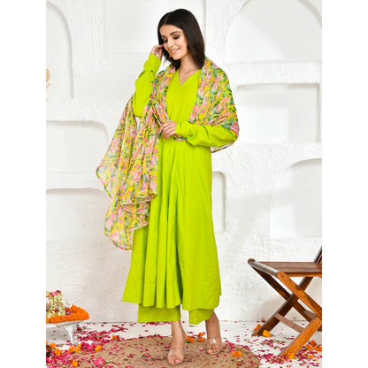 Bannhi by Priyanka Rathore Nivritti Green Solid Printed Anarkali (Set of 3)