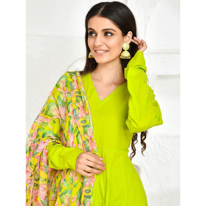 Bannhi by Priyanka Rathore Nivritti Green Solid Printed Anarkali (Set of 3)