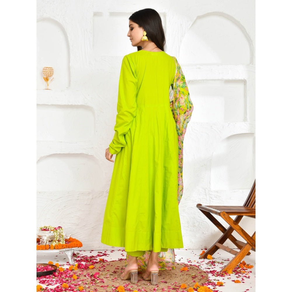 Bannhi by Priyanka Rathore Nivritti Green Solid Printed Anarkali (Set of 3)