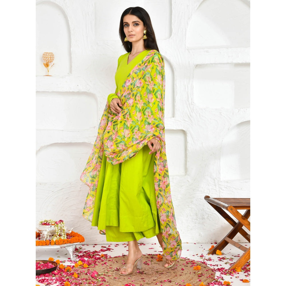 Bannhi by Priyanka Rathore Nivritti Green Solid Printed Anarkali (Set of 3)