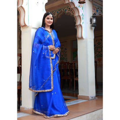 Bannhi by Priyanka Rathore Ishq Blue Organza Saree with Stitched Blouse