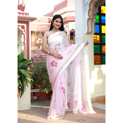 Bannhi by Priyanka Rathore Ayat Pink Hand Painted Saree without Blouse
