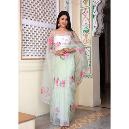 Bannhi by Priyanka Rathore Pushti Hand Painted Organza Saree without Blouse