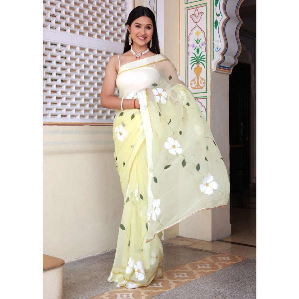 Bannhi by Priyanka Rathore Gulbahar Hand Painted Saree without Blouse