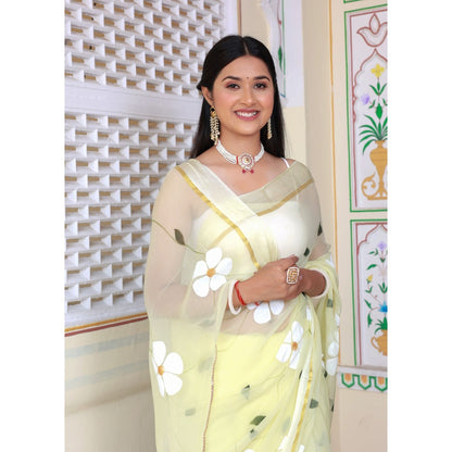 Bannhi by Priyanka Rathore Gulbahar Hand Painted Saree without Blouse