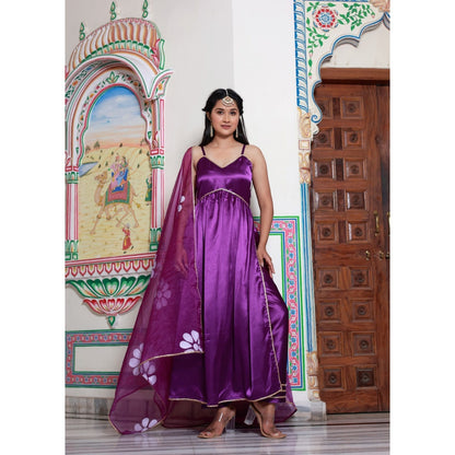 Bannhi by Priyanka Rathore Revati Satin Hand Painted Suit (Set of 3)