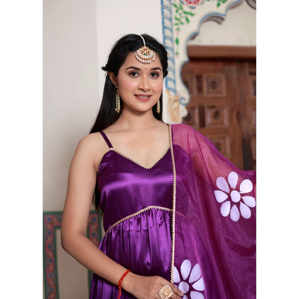 Bannhi by Priyanka Rathore Revati Satin Hand Painted Suit (Set of 3)