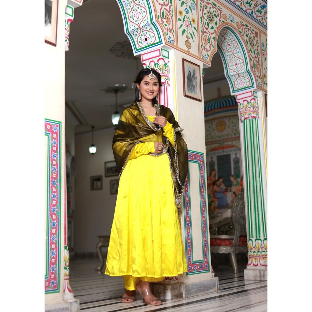 Bannhi by Priyanka Rathore Sarika Satin Anarkali Suit (Set of 3)