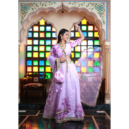 Bannhi by Priyanka Rathore Shubha Printed Chanderi Lehenga (Set of 4)