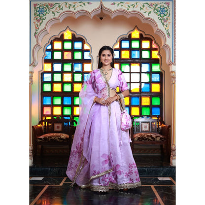 Bannhi by Priyanka Rathore Shubha Printed Chanderi Lehenga (Set of 4)