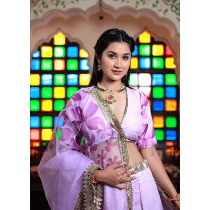 Bannhi by Priyanka Rathore Shubha Printed Chanderi Lehenga (Set of 4)