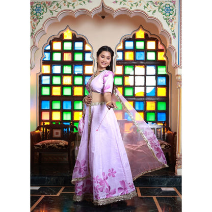 Bannhi by Priyanka Rathore Shubha Printed Chanderi Lehenga (Set of 4)