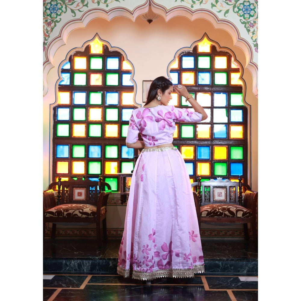 Bannhi by Priyanka Rathore Shubha Printed Chanderi Lehenga (Set of 4)