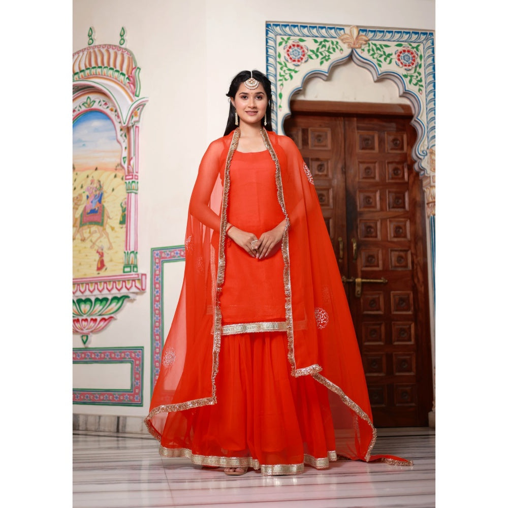Bannhi by Priyanka Rathore Kesariya Georgette Sharara (Set of 3)