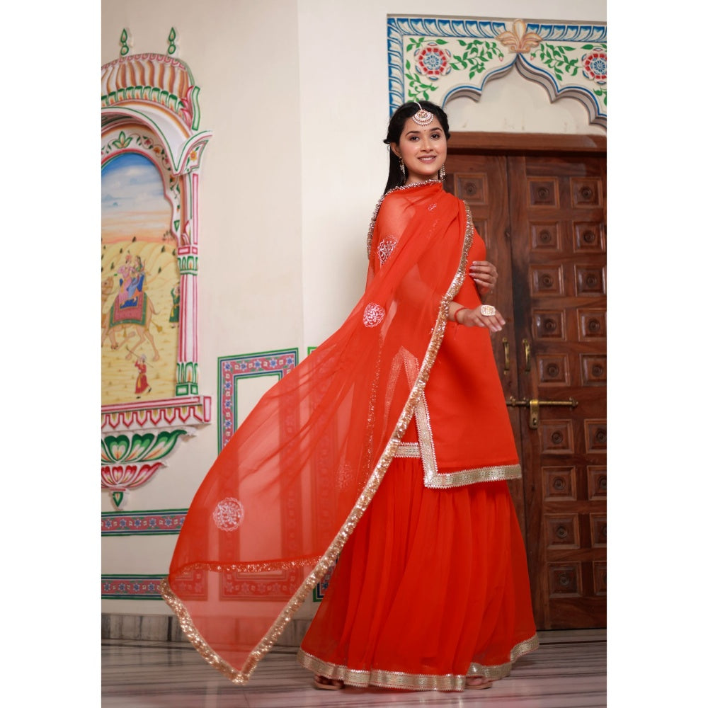 Bannhi by Priyanka Rathore Kesariya Georgette Sharara (Set of 3)