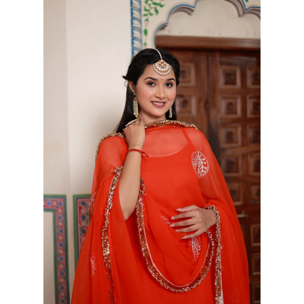 Bannhi by Priyanka Rathore Kesariya Georgette Sharara (Set of 3)