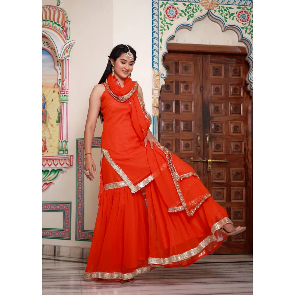 Bannhi by Priyanka Rathore Kesariya Georgette Sharara (Set of 3)