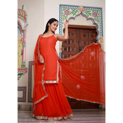 Bannhi by Priyanka Rathore Kesariya Georgette Sharara (Set of 3)
