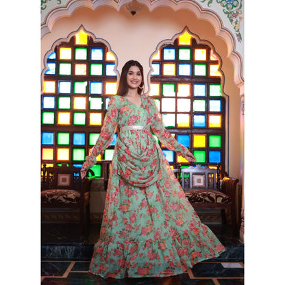 Bannhi by Priyanka Rathore Hima Chiffon Floor Length Dress (Set of 2)