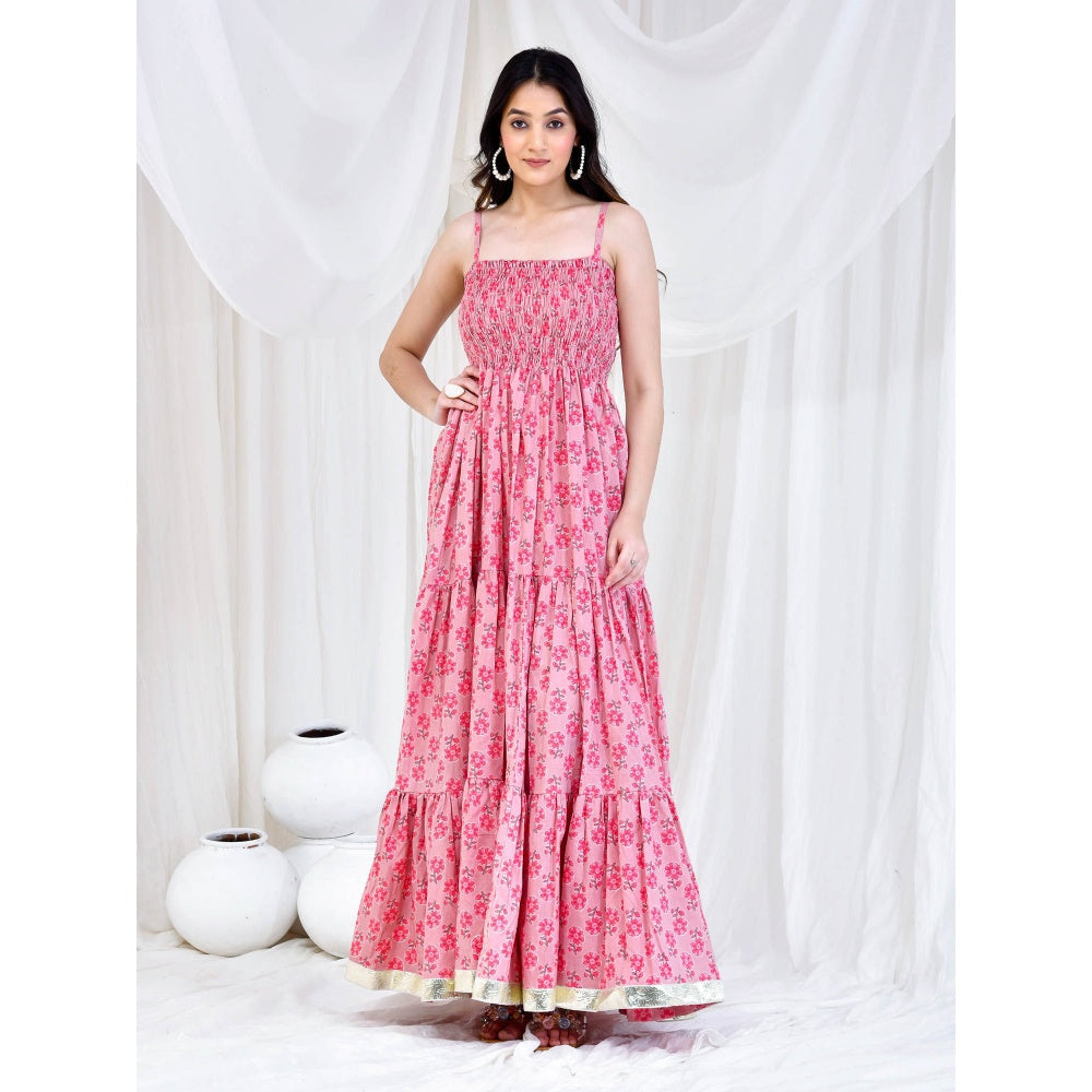 Bannhi by Priyanka Rathore Pink Hand Block Printed Dress