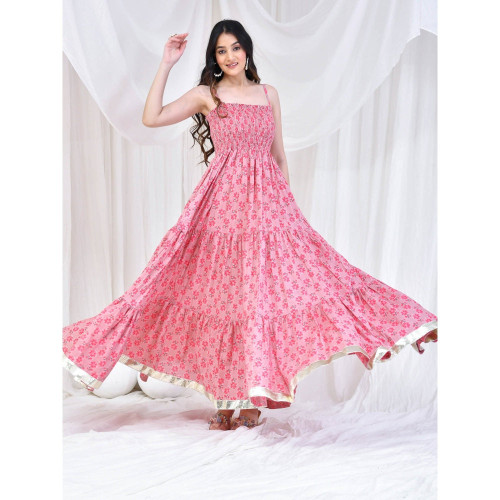 Bannhi by Priyanka Rathore Pink Hand Block Printed Dress