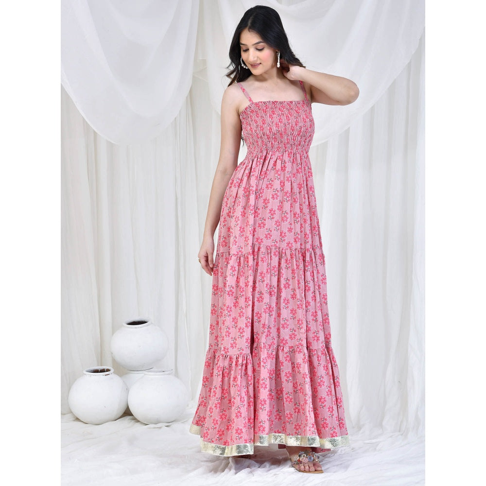Bannhi by Priyanka Rathore Pink Hand Block Printed Dress