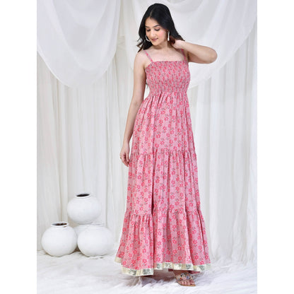 Bannhi by Priyanka Rathore Pink Hand Block Printed Dress