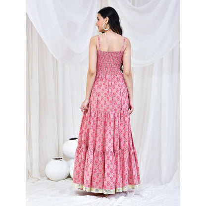 Bannhi by Priyanka Rathore Pink Hand Block Printed Dress
