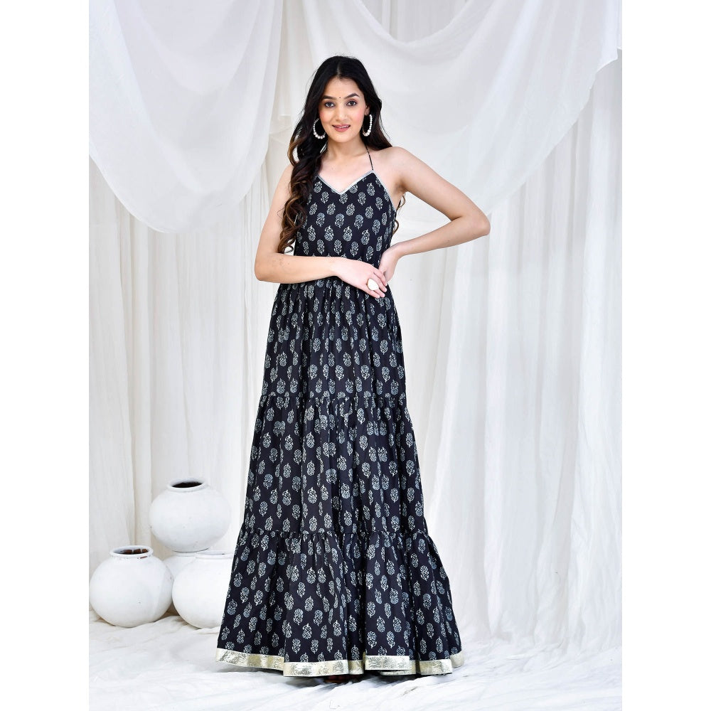 Bannhi by Priyanka Rathore Black Printed Cotton Dress