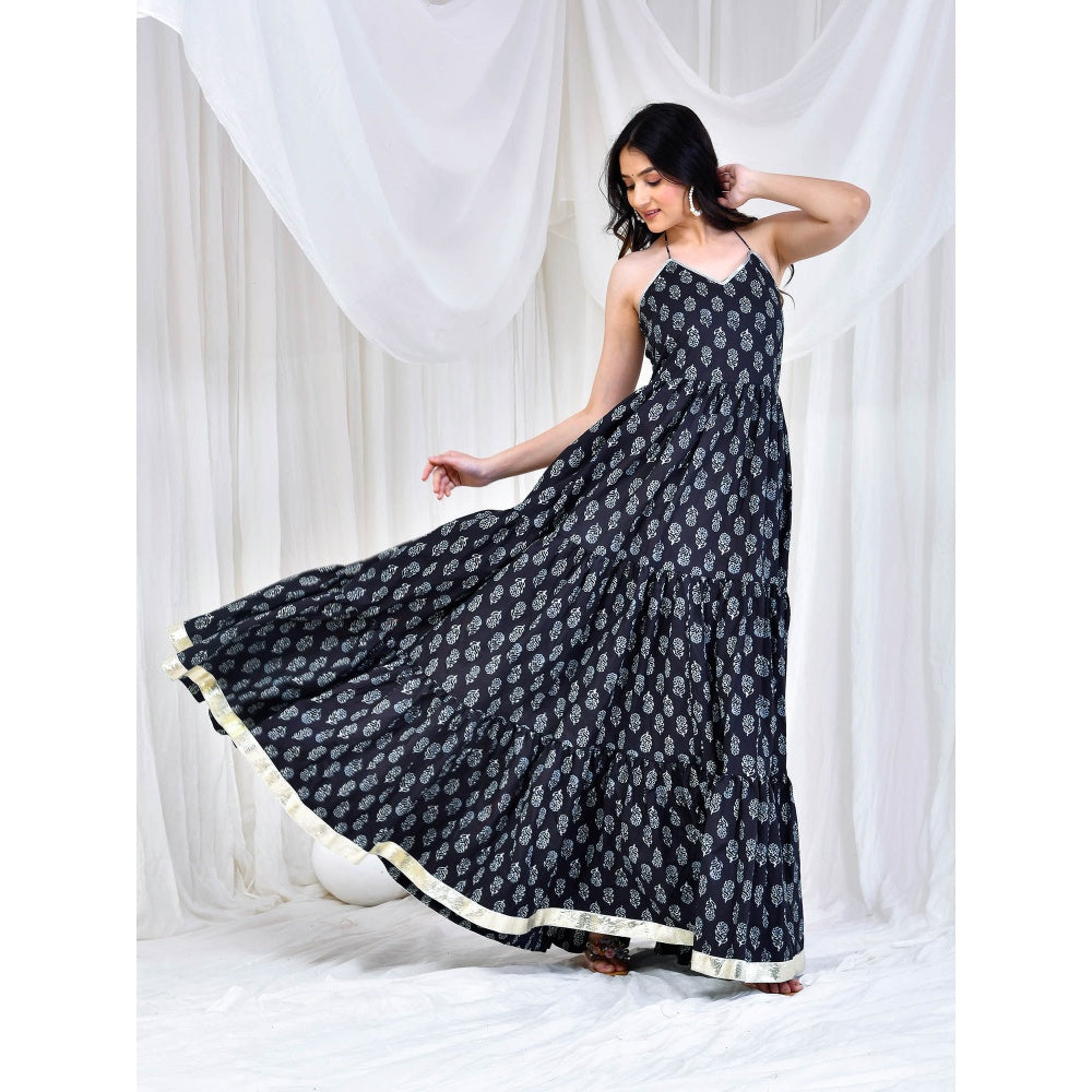 Bannhi by Priyanka Rathore Black Printed Cotton Dress