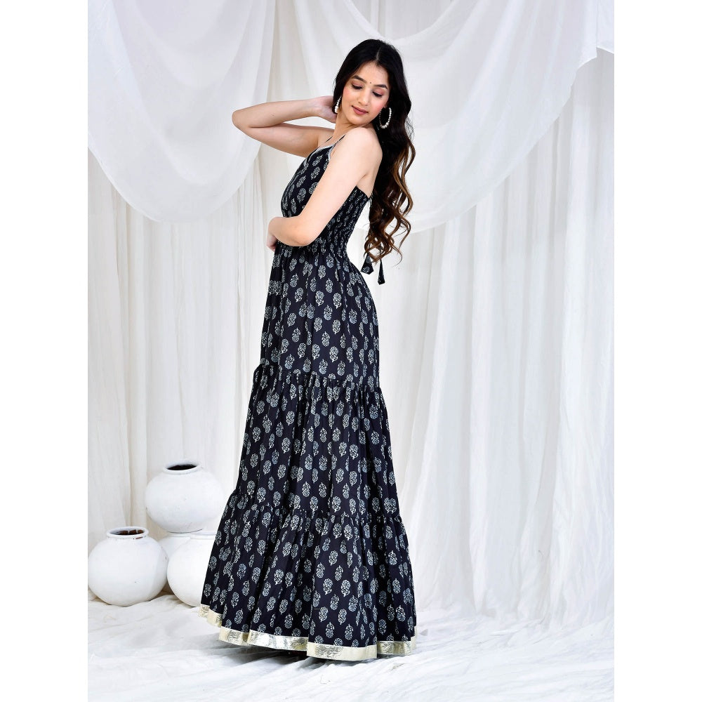 Bannhi by Priyanka Rathore Black Printed Cotton Dress