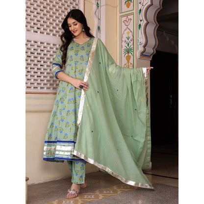 Bannhi by Priyanka Rathore Green Guldasta Anarkali With Pant And Dupatta (Set of 3)