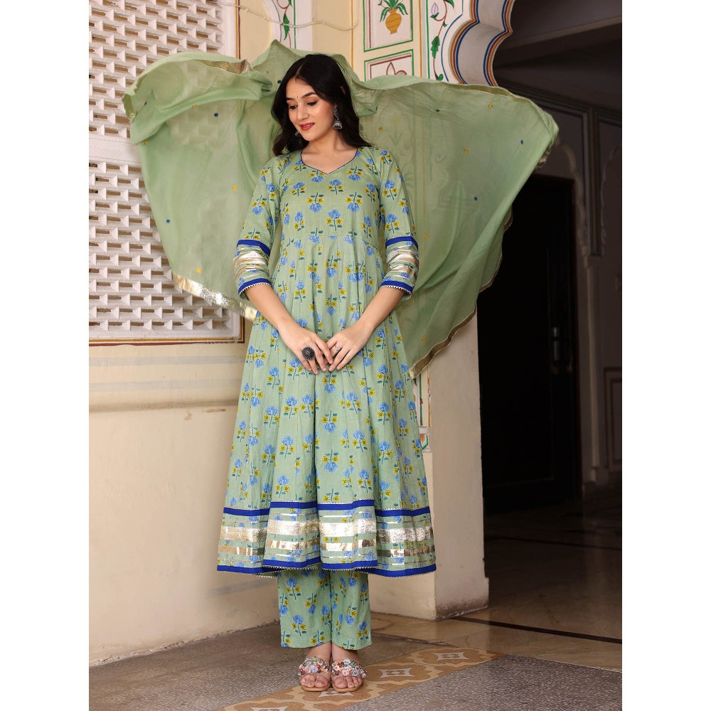 Bannhi by Priyanka Rathore Green Guldasta Anarkali With Pant And Dupatta (Set of 3)