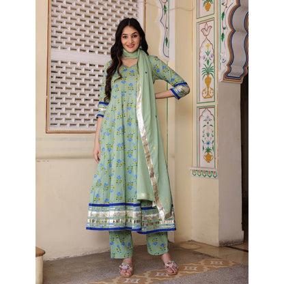 Bannhi by Priyanka Rathore Green Guldasta Anarkali With Pant And Dupatta (Set of 3)