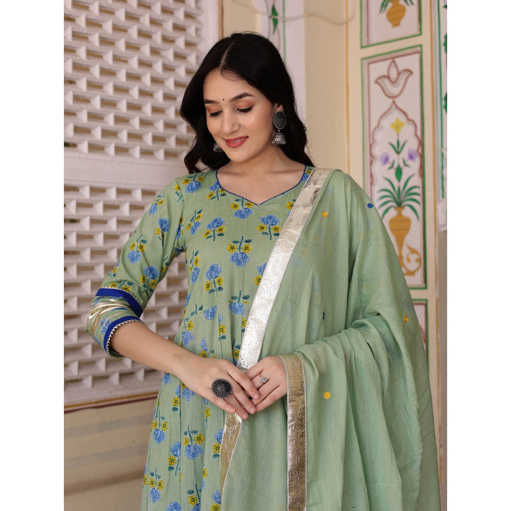 Bannhi by Priyanka Rathore Green Guldasta Anarkali With Pant And Dupatta (Set of 3)