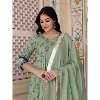 Bannhi by Priyanka Rathore Green Guldasta Anarkali With Pant And Dupatta (Set of 3)