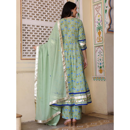 Bannhi by Priyanka Rathore Green Guldasta Anarkali With Pant And Dupatta (Set of 3)