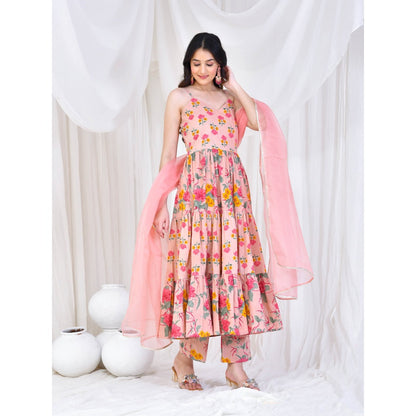 Bannhi by Priyanka Rathore Peach Radha Cotton Anarkali With Pant And Dupatta (Set of 3)