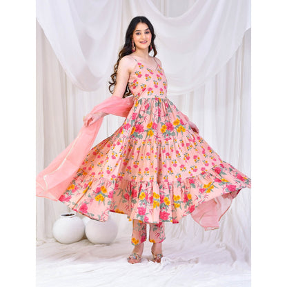 Bannhi by Priyanka Rathore Peach Radha Cotton Anarkali With Pant And Dupatta (Set of 3)