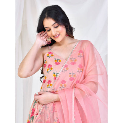 Bannhi by Priyanka Rathore Peach Radha Cotton Anarkali With Pant And Dupatta (Set of 3)
