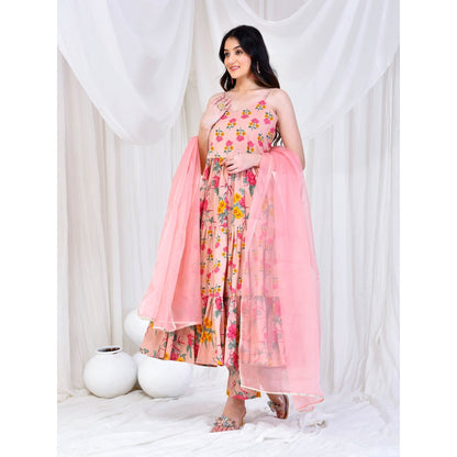 Bannhi by Priyanka Rathore Peach Radha Cotton Anarkali With Pant And Dupatta (Set of 3)