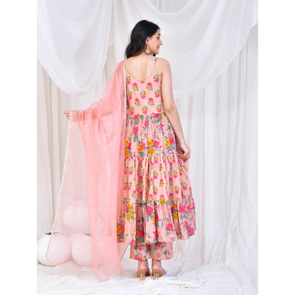 Bannhi by Priyanka Rathore Peach Radha Cotton Anarkali With Pant And Dupatta (Set of 3)
