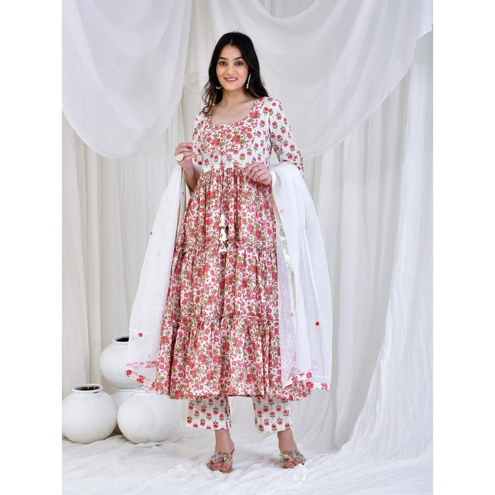 Bannhi by Priyanka Rathore White Mandira Cotton Anarkali With Pant And Dupatta (Set of 3)