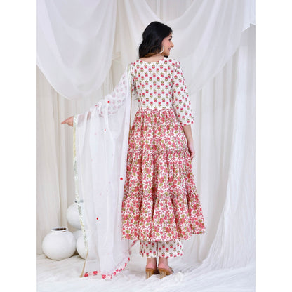 Bannhi by Priyanka Rathore White Mandira Cotton Anarkali With Pant And Dupatta (Set of 3)