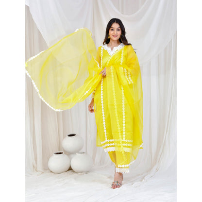 Bannhi by Priyanka Rathore Yellow Organza Kurta With Pant, Inner and Dupatta (Set of 4)