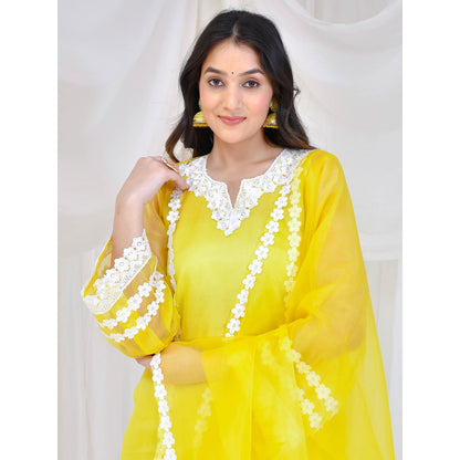 Bannhi by Priyanka Rathore Yellow Organza Kurta With Pant, Inner and Dupatta (Set of 4)
