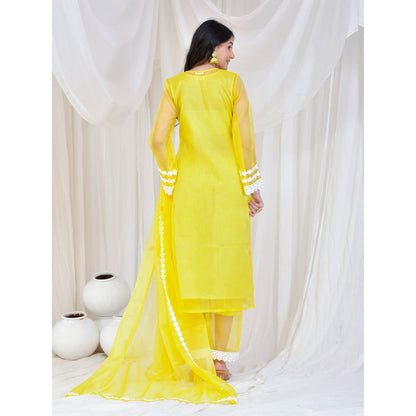 Bannhi by Priyanka Rathore Yellow Organza Kurta With Pant, Inner and Dupatta (Set of 4)