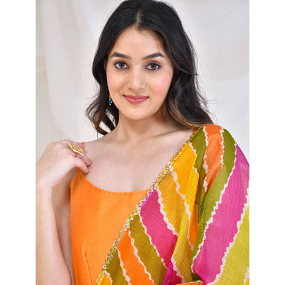 Bannhi by Priyanka Rathore Orange Lehariya Floor Length Anarkali With Dupatta (Set of 2)